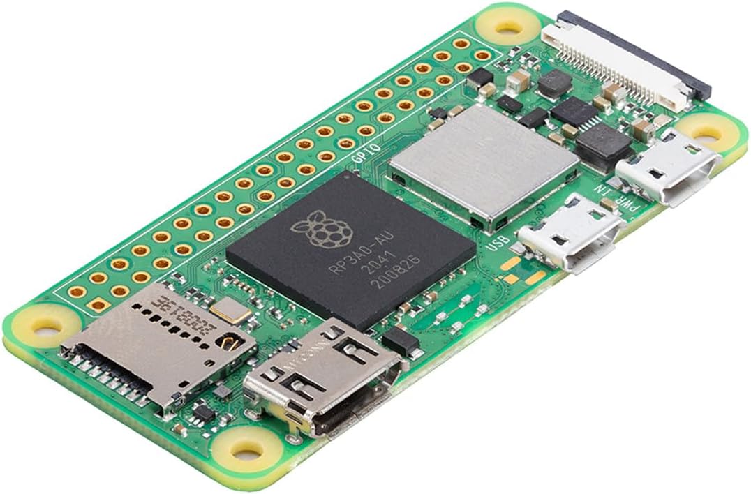 Pi Zero 2 W Base Kit - Includes Official Raspberry Pi Zero 2 W, Aluminum Alloy Mini HDMI to HDMI Adapter, Glossy Black Case, Heat Sink, Color-Coded 20-Pin GPIO Header, and Micro USB OTG Cable