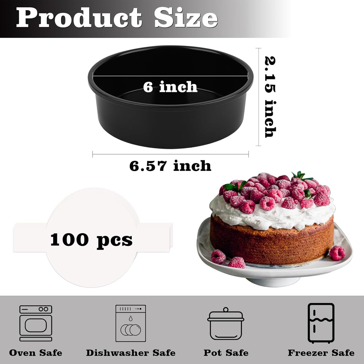 Purilite Select 3-Pack 8-Inch High Carbon Steel Cake Pans with 100 Parchment Papers
