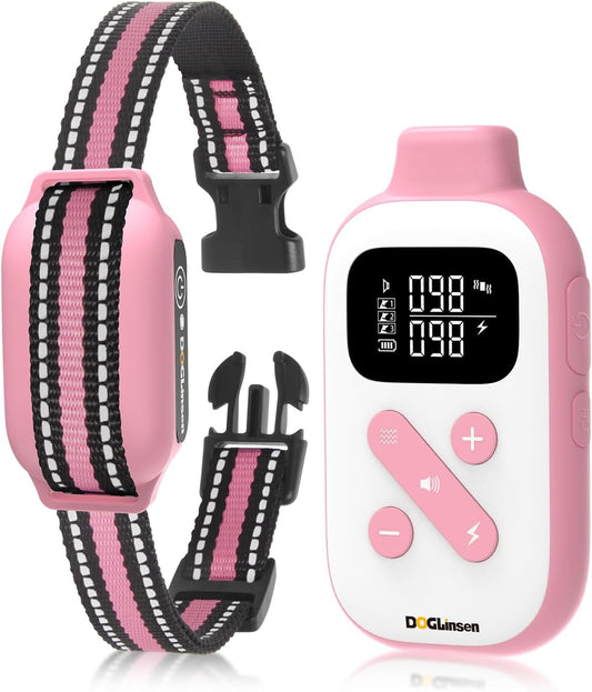 DOGLinsen 2-in-1 Bark and Shock Collar for Dogs, Smart Anti Barking Dog Training Collar with 5 Adjustable Sensitivity, Automatic Bark Collar with Remote, Vibration, Beep, Shock and Automatic