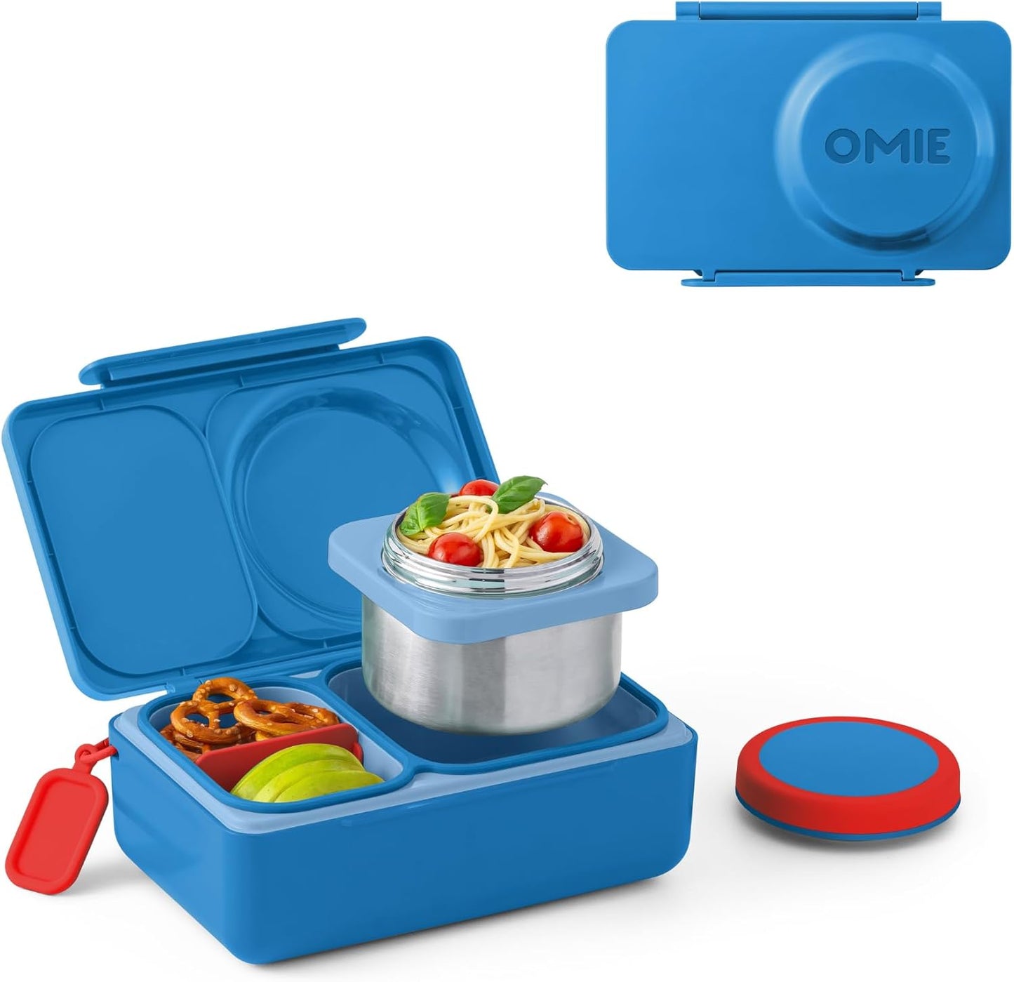OmieBox UP bento box for kids | Insulated lunch box | Insulated food jar | Cooler ice pack | 2 Compartments (Cherry Pink)