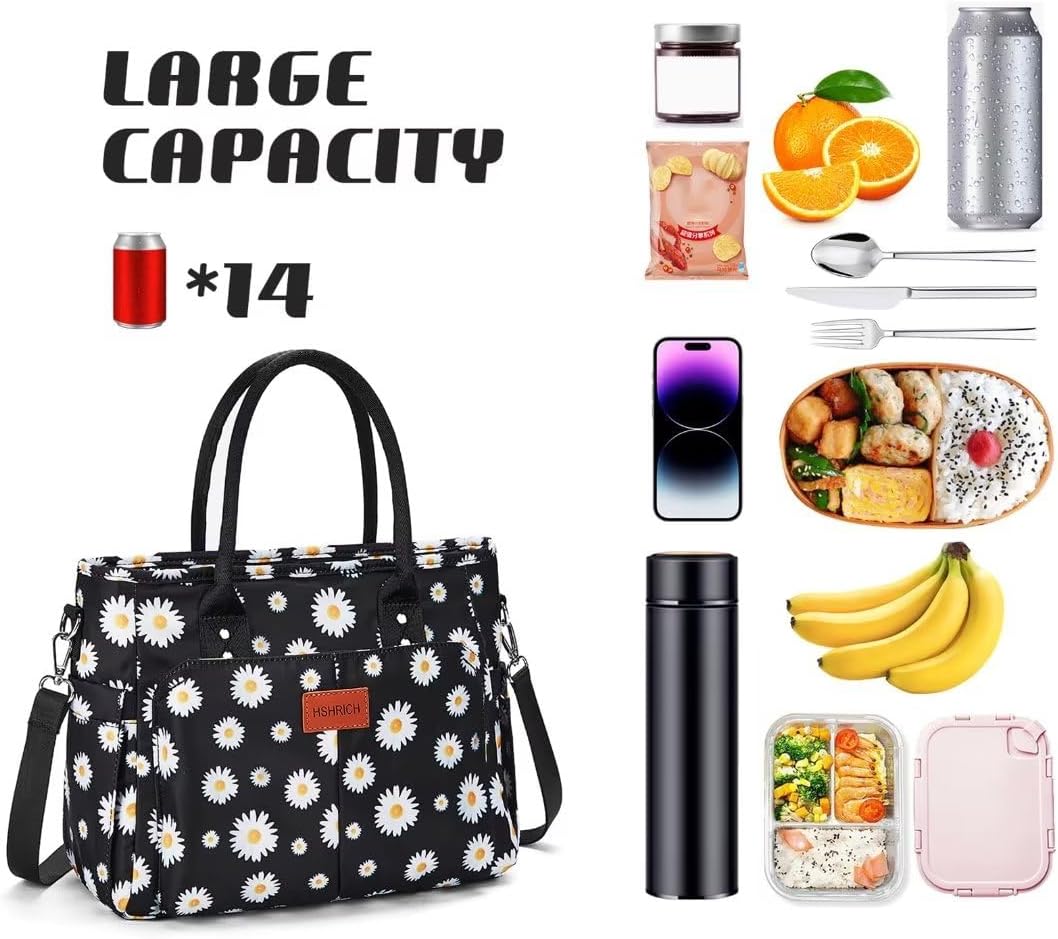 Lunch Bag for Women, Insulated Lunch Box for Work, Large Leakproof Cooler Purse with Side Pockets & Removable Shoulder Strap Women's Lunch Tote Bag for Picnic Work Beach Cute Lunch Bags (Heart)