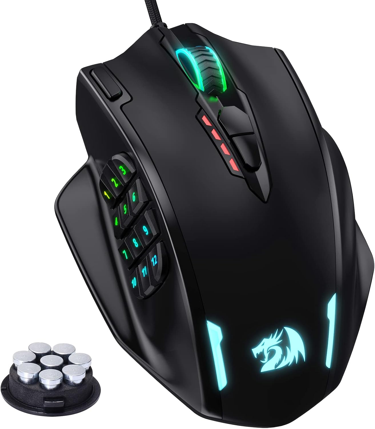 Redragon M913 Impact Elite Wireless Gaming Mouse, 16,000 DPI Wired/Wireless RGB Mouse with 16 Programmable Buttons, 45 Hr Battery and Pro Optical Sensor, 12 Side Buttons MMO Mouse