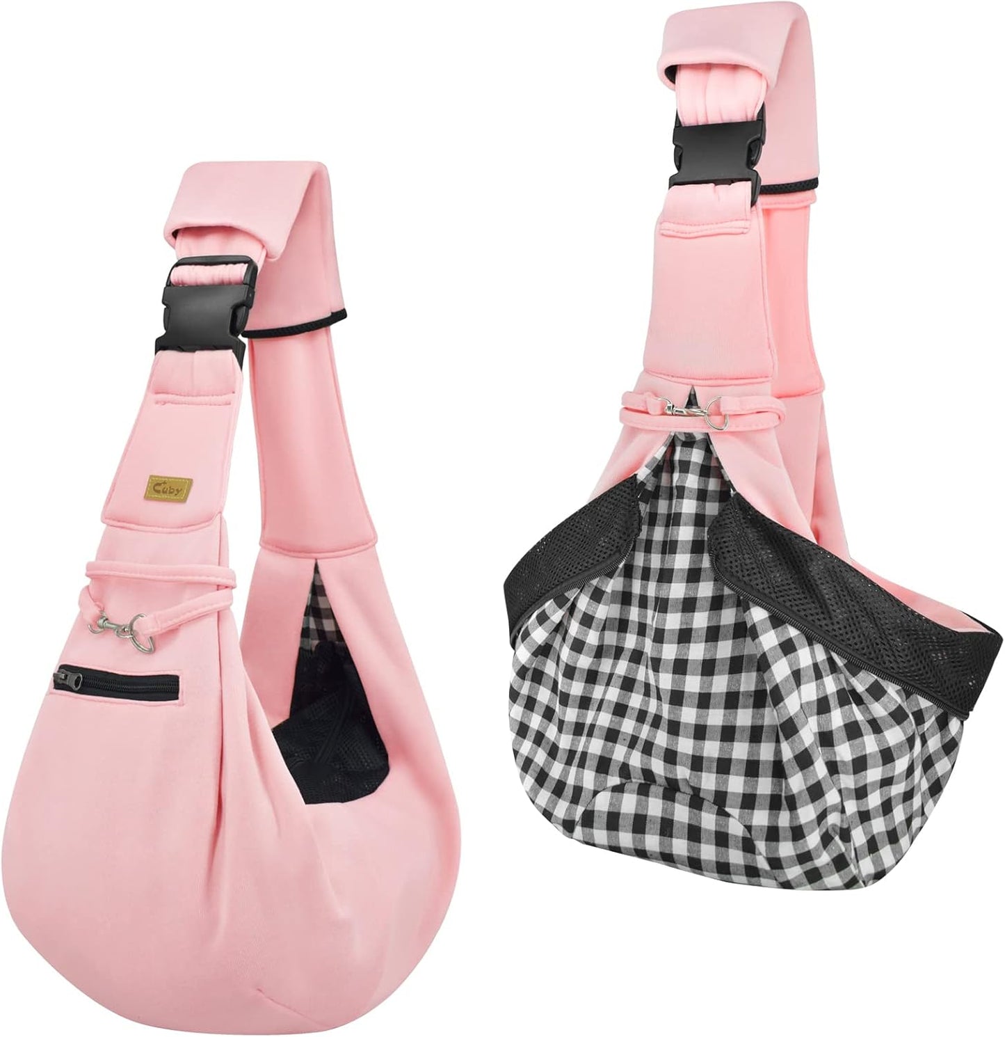 Cuby Adjustable Dog Cat Sling Padded Hard Bottom Pet Carrier Sling Soft Carrying Puppy Bag for Small Dogs Cats Outdoor Travel (Grayish-White)
