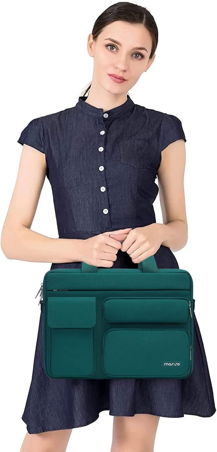 MOSISO Laptop Bag 16 inch, 15-15.6 inch Computer Shoulder Bag Compatible with MacBook Air 15 M4 M3 M2/Pro 16 M4 M3 M2 M1, Notebook &2 Raised&1 Flapover&1 Horizontal Pocket&Handle&Belt, Navy Blue