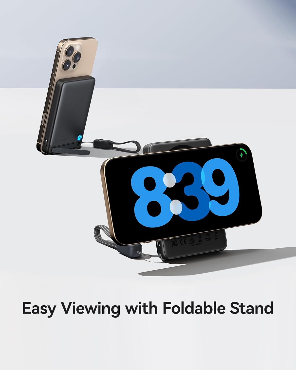 INIU for Portable Charger, Ultra Slim Qi2 Certified 10000mAh 45W Magnetic Power Bank, USB C in&Out Wireless Battery Pack with Foldable Stand, Phone Charger Only for iPhone 16/15/14/13/12 Series, Blue