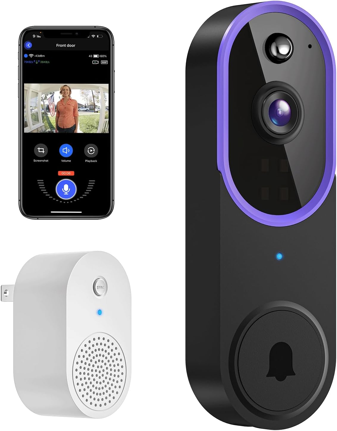 Occuwave 1080P Video Doorbell Camera Wireless with Chime Ringer, Cloud Storage, Live Image, 2-Way Audio, Night Vision, 2.4Ghz WiFi, Indoor Surveillance, Real-Time Alert (Brown+Black)