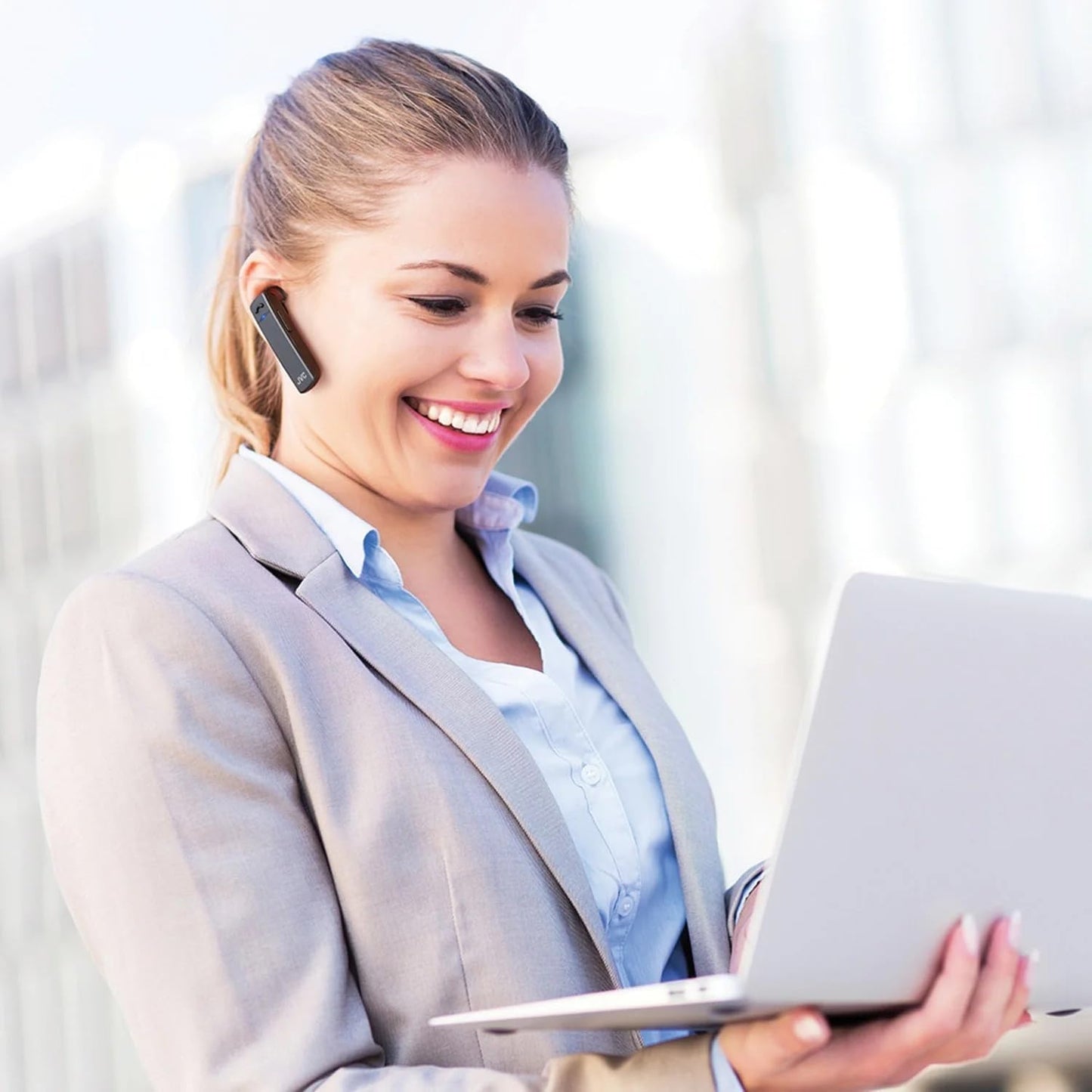 JVC Bluetooth Headset, Wireless Earbuds, Bluetooth 5.0, Long Battery Life (20 Hours), Work from Home, Telework, Compatible with HD Voice - HAC300B (Black)