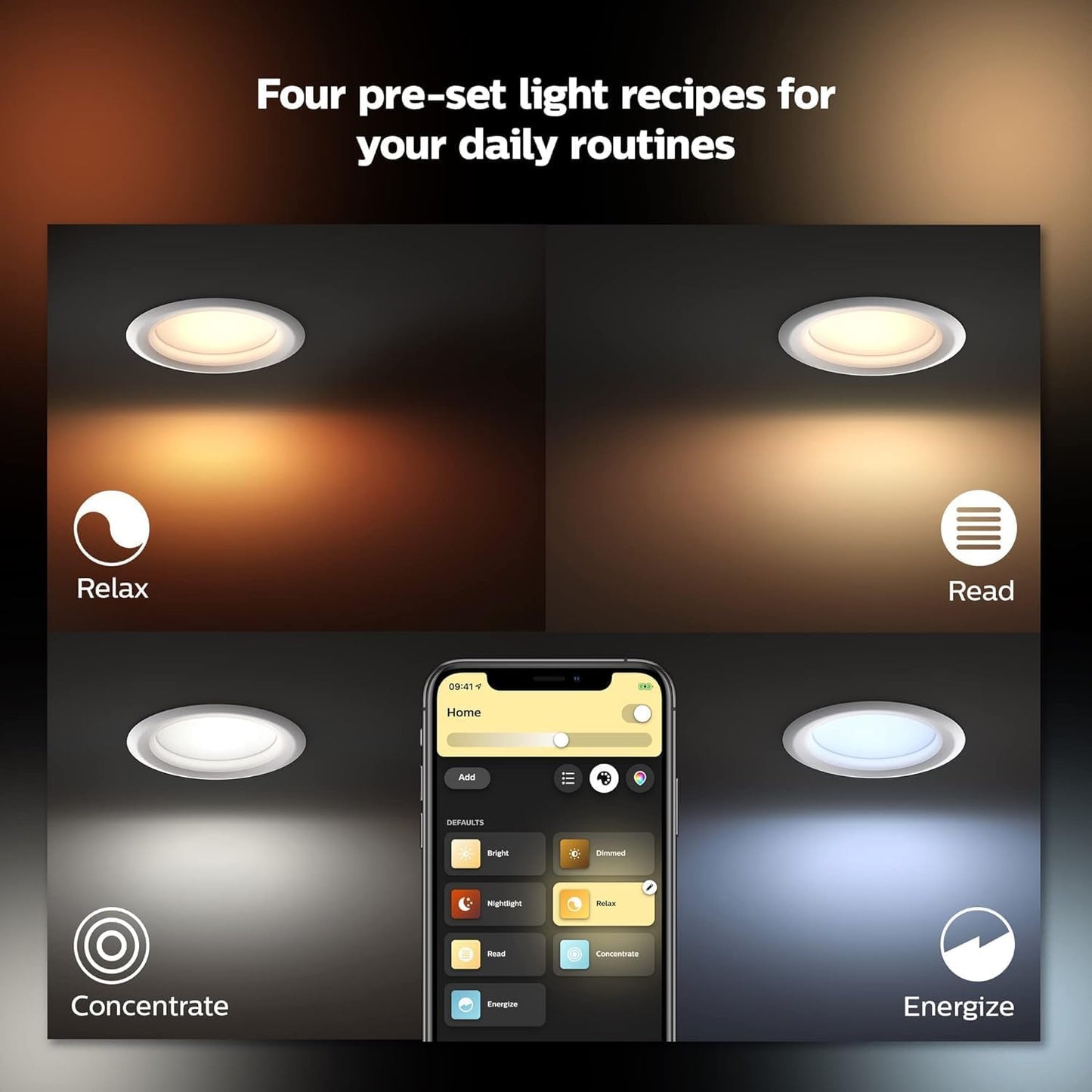 Philips Hue White & Color Ambiance 4" Smart LED Retrofit Can Downlight, Color Changing, Bluetooth & Zigbee Compatible (Hue Hub Optional), Smart Ceiling Lighting
