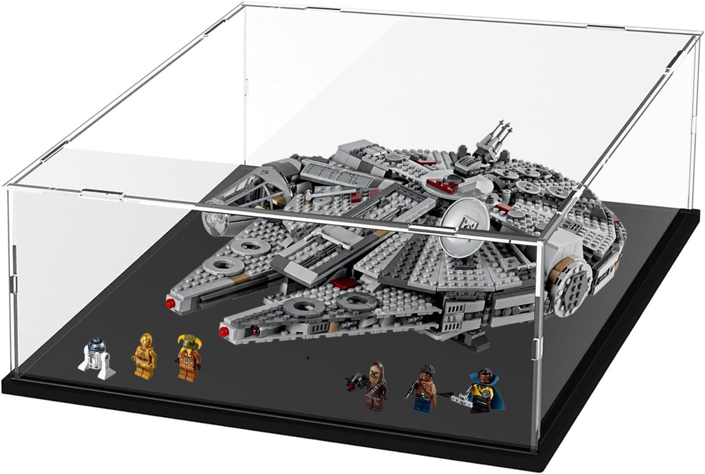 Thickened Clear Acrylic Display Case for Lego 10330 43268 76450 42170 10295 10353 Collectibles, Transparent Box Dustproof Protection with Wood-Plastic Base & String Light, Black Inside 40x20x20cm