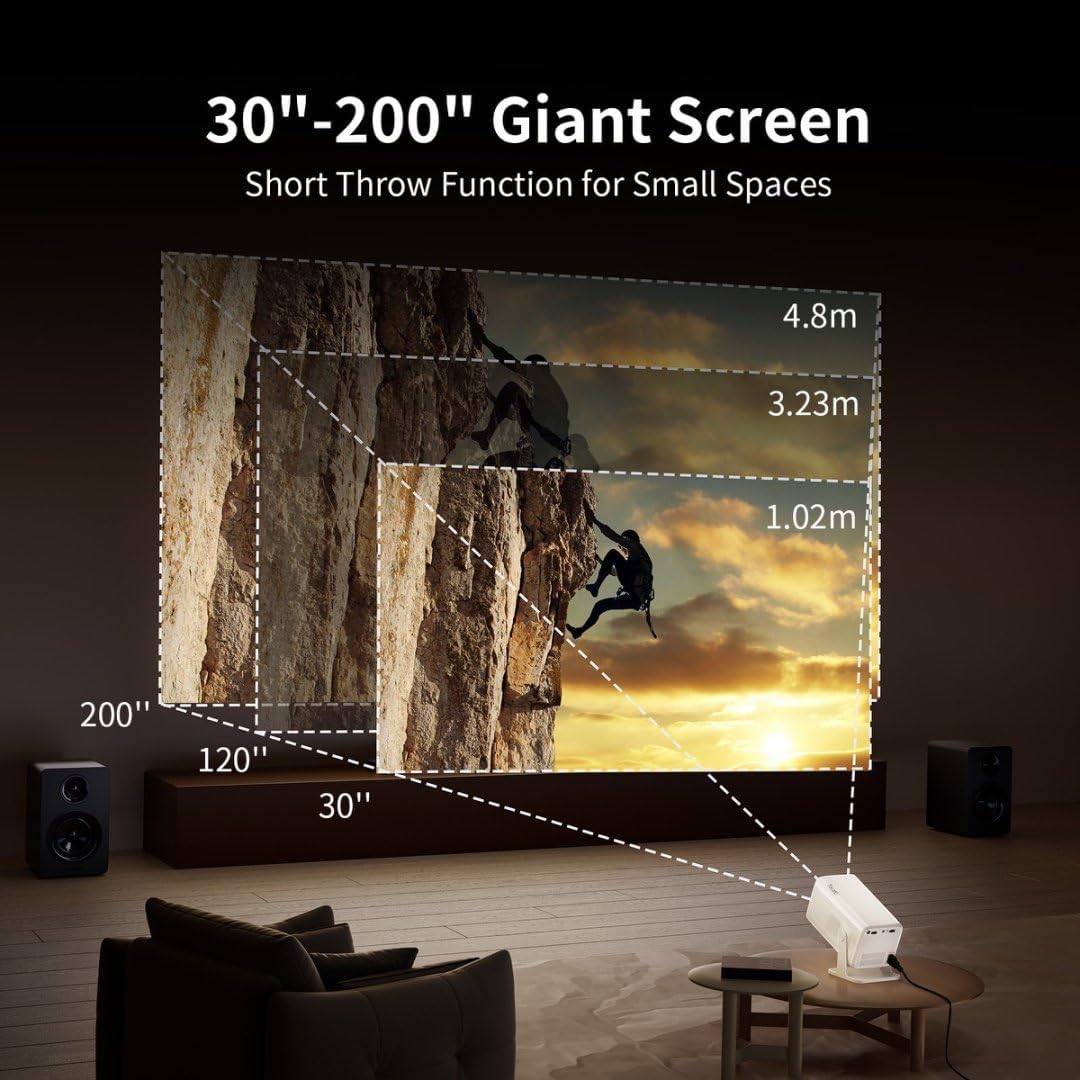 Tecaki Mini Projector Native 1080P, 4K Projector with WiFi and Bluetooth 5.2, Electric Focus & 180° Rotation, Portable Outdoor Projecteur Compatible with HDMI, USB, TV Stick, PS5 for Home, Outdoor Use