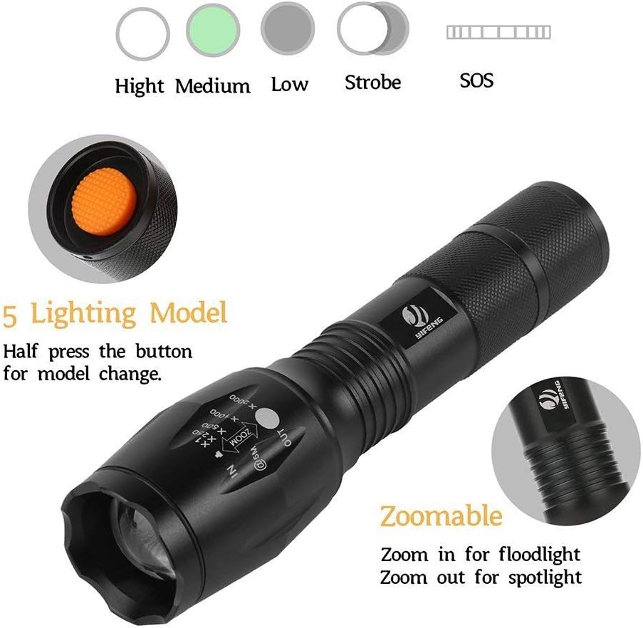 Flashlight Rechargeable 5 Modes of 10000 High Lumen,IPX6 Waterproof Flashlight,LED Flashlight Ultra Bright,Portable Flashlight for Outdoor Activities Such as Camping,Cycling,Mountain