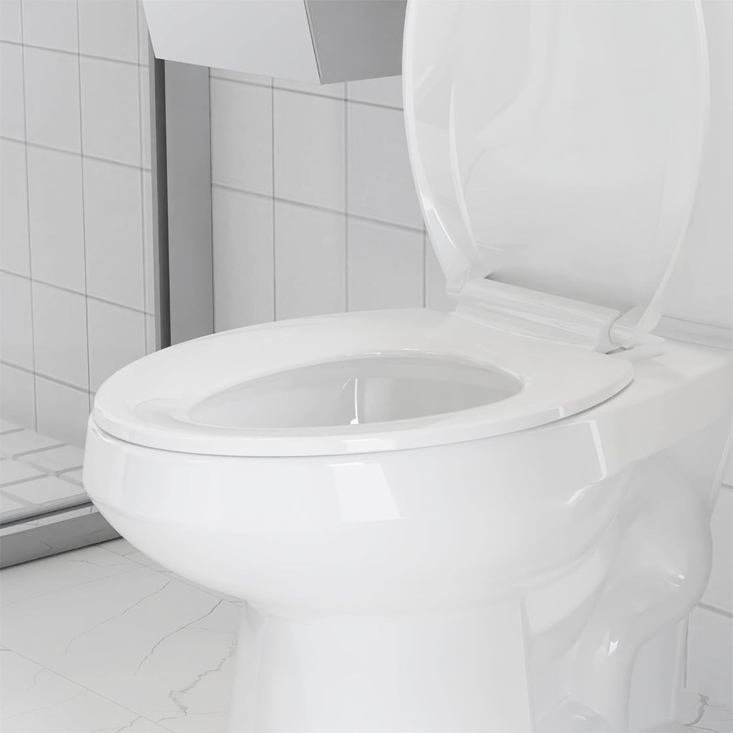 White Elongated Toilet Seat, Slow Close Toilet Cover Seat for Easy Clean and Stain-Resistant, Plastic Toilet Seat with Cover, Quick-Release Hinges and Quick-Attach Hardware