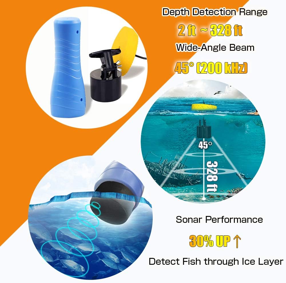 LUCKYLAKER Ice Portable Fishing Fish Finder Wired Handheld Fishing Finders Kayak Sonar Sensor Fish Finder Transducer Depth Finder LCD Monitor for Boat Canoe