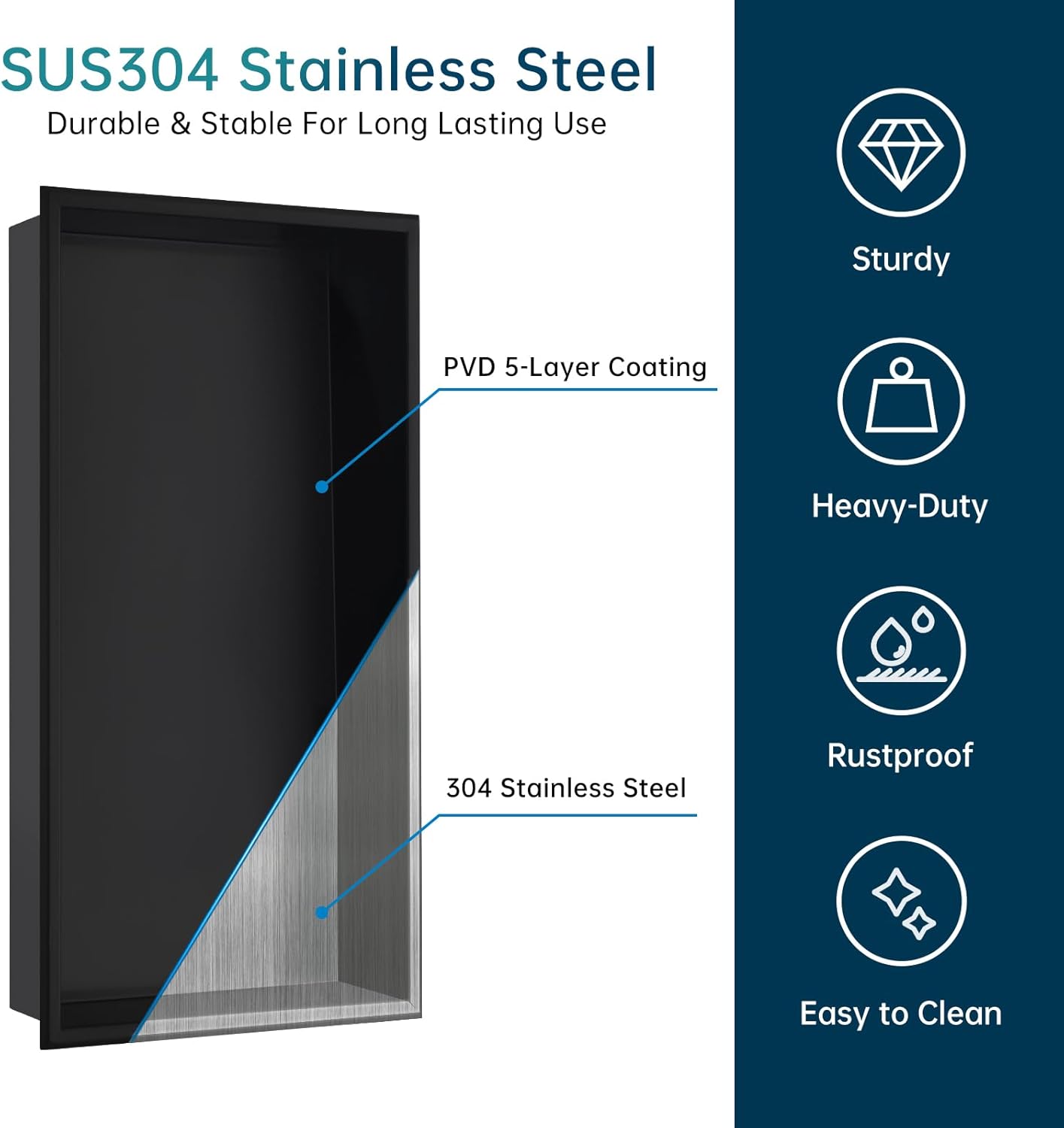 BLYLUND Shower Niche 12" x 24" NO Tile Needed,Matte Black Double Shelf Organizer, Square Corners Wall-Inserted Niche Recessed Shower Shelf Modern Soap Niche for Bathroom