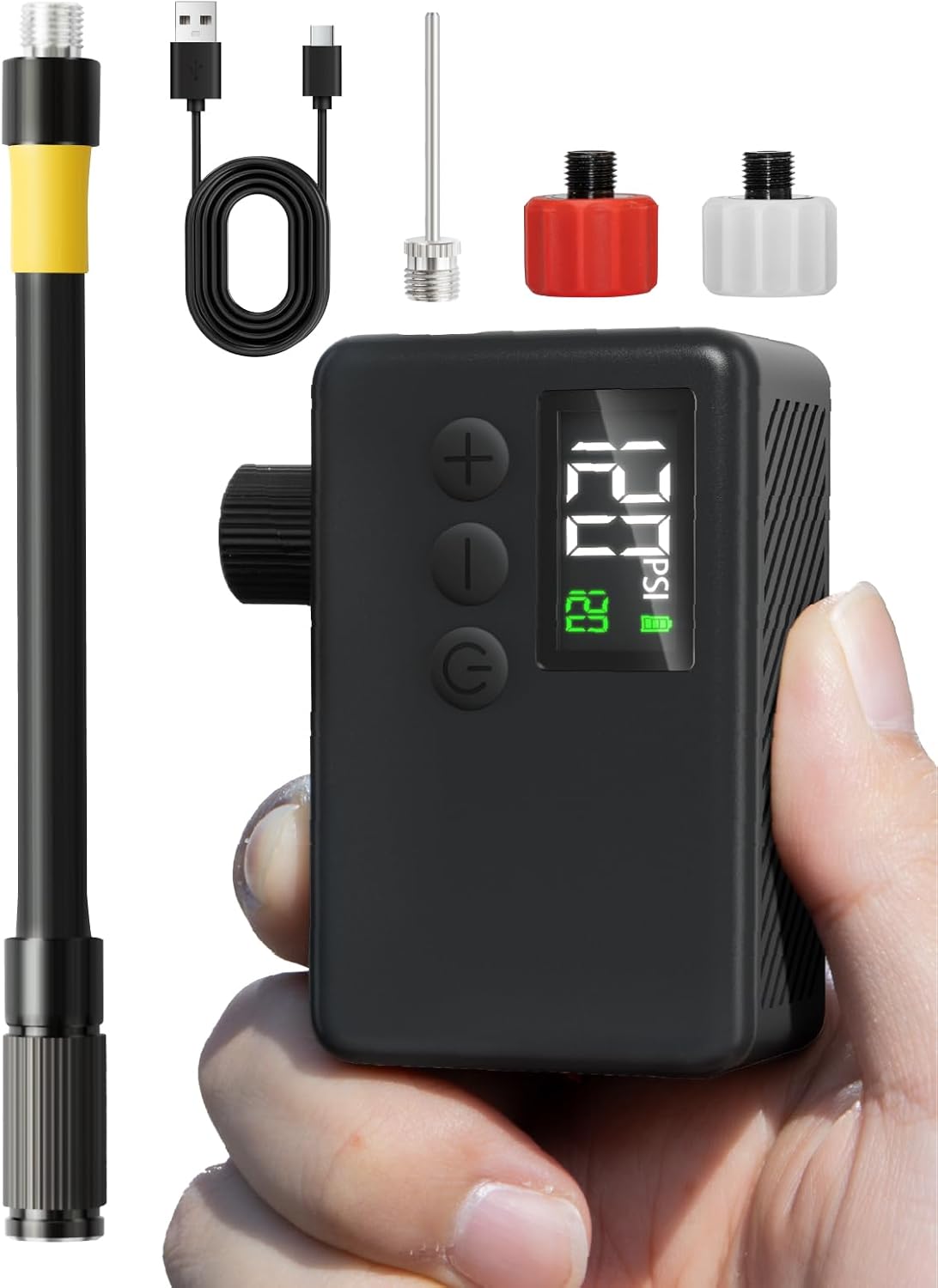 GPUTEK Mini Bike Tire Air Pump: Fast Inflate Portable Small Electric Bicycle Pump for Presta and Schrader Valves, 120 Psi High Pressure Pump with Digital Gauge for Road Bike, Mountain Bike, E-Bike