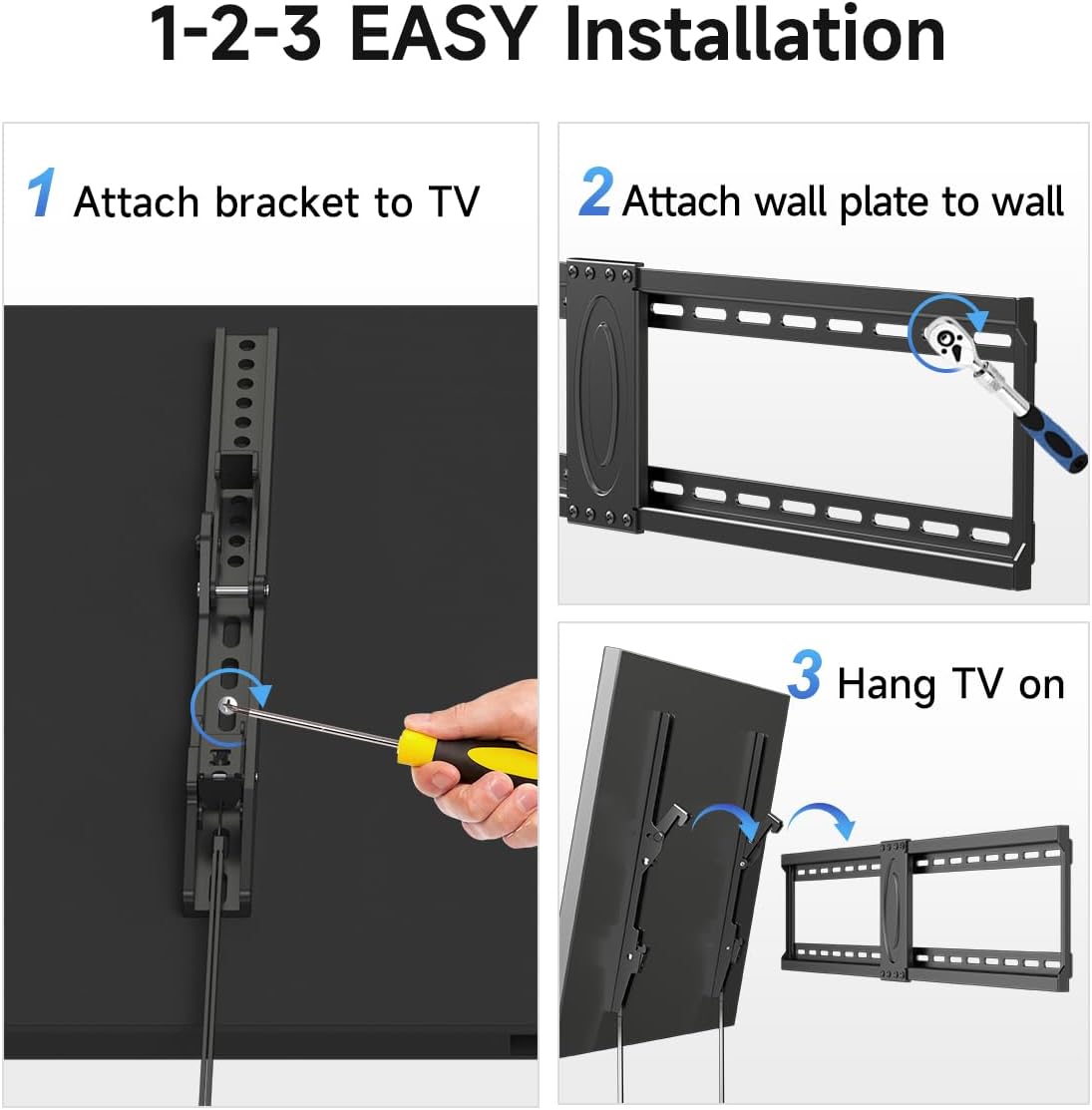 Suptek Tilt TV Wall Mount Bracket for Most 26-60 inch LED, LCD and Plasma TV, Mount with Max 400x400mm VESA and 99lbs Loading Capacity, Fits Studs 16" Apart, Low Profile with Bubble Level