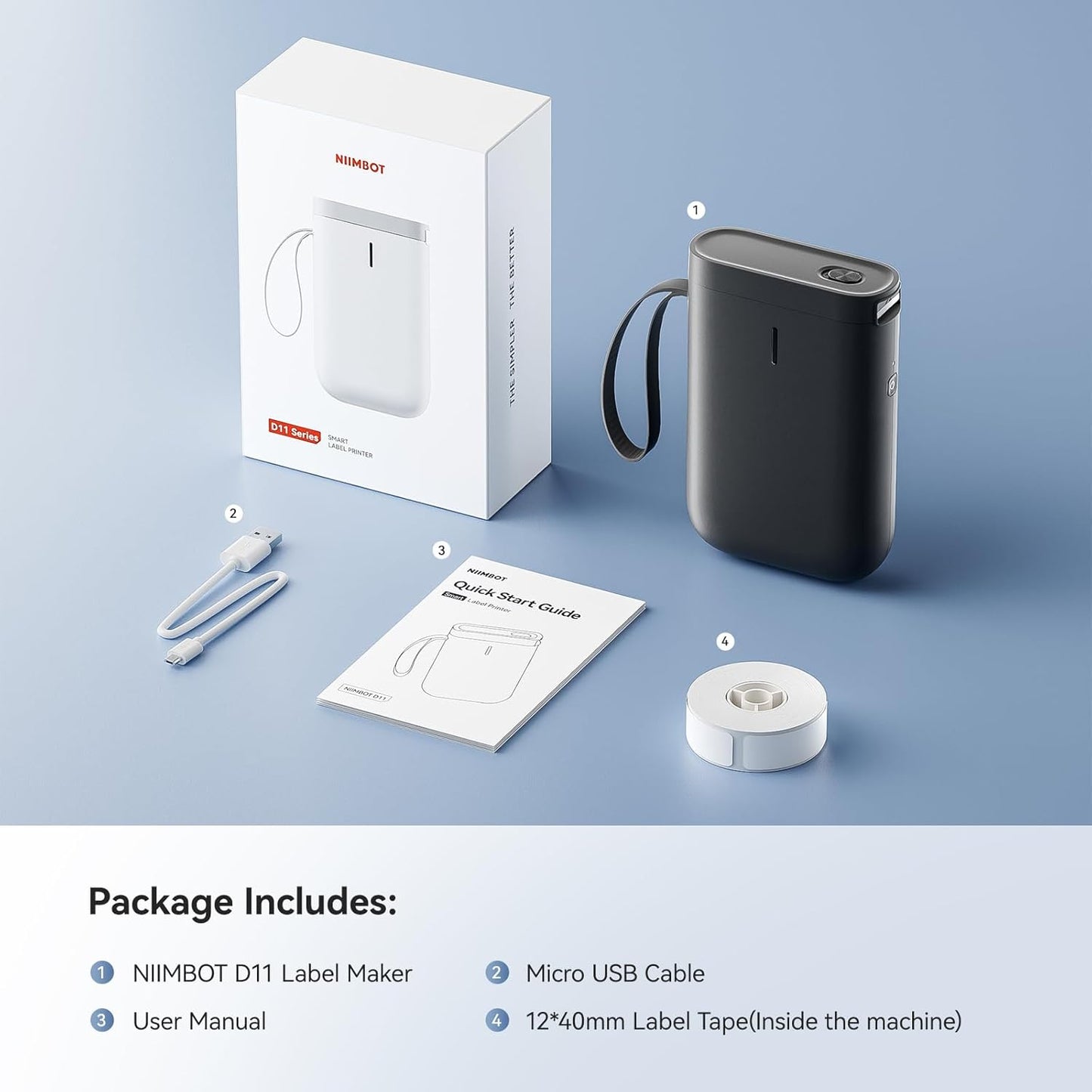 NIIMBOT D110 Mini Label Maker Machine with Tape(Pre-Cut Size 12x40mm), Portable Bluetooth Sticker Printer, Inkless Automatic Feeding One-Touch Custom Printing, Compatible with Phone Only