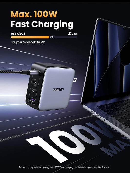 UGREEN Nexode 100W USB C Charger Block, 4-Port GaN Charger Block Fast Charger Compatible for MacBook Pro/Air, iPad Pro, Dell XPS, Galaxy S23/S22, iPhone 15/14/13 Series, Pixel, Steam Deck and More - PuriLite