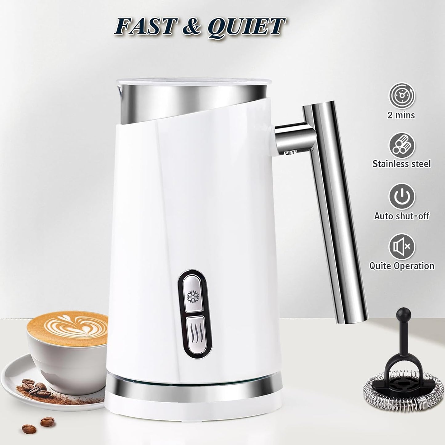 Seydere Simple Milk Frother, 2 in 1 Milk Steamer and Frother, Electric Milk Steamer, Milk Warmer and Hot Milk Foam Maker for Latter, Macchiato, Cappuccinos (White)