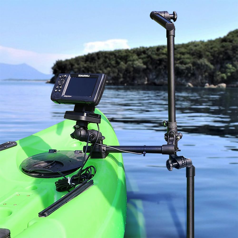 Strg Transducer Bracket with Fish Finder Mount for Kayak/Boat, Livescope Fish Finder Transducer Mount for Garmin/Lowrance, Compatible with RAM Mounts C Size/1.5'' Double Socket Arm (Foldable)