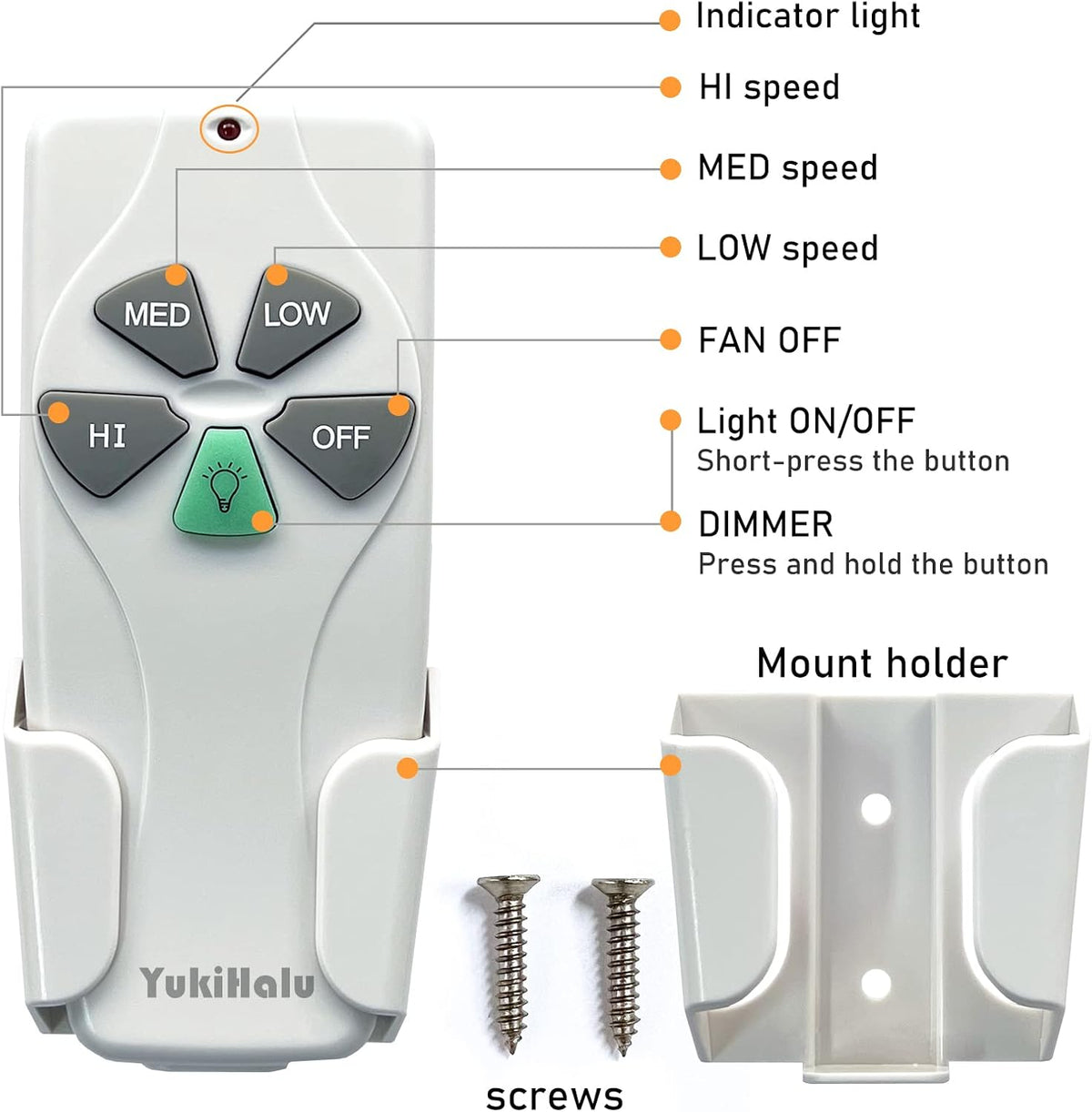 YukiHalu Universal Ceiling Fan Remote Control Kit, 3 Fan Speeds and Light Dimmer, for Hunter Harbor Breeze Westinghouse Honeywell and Others