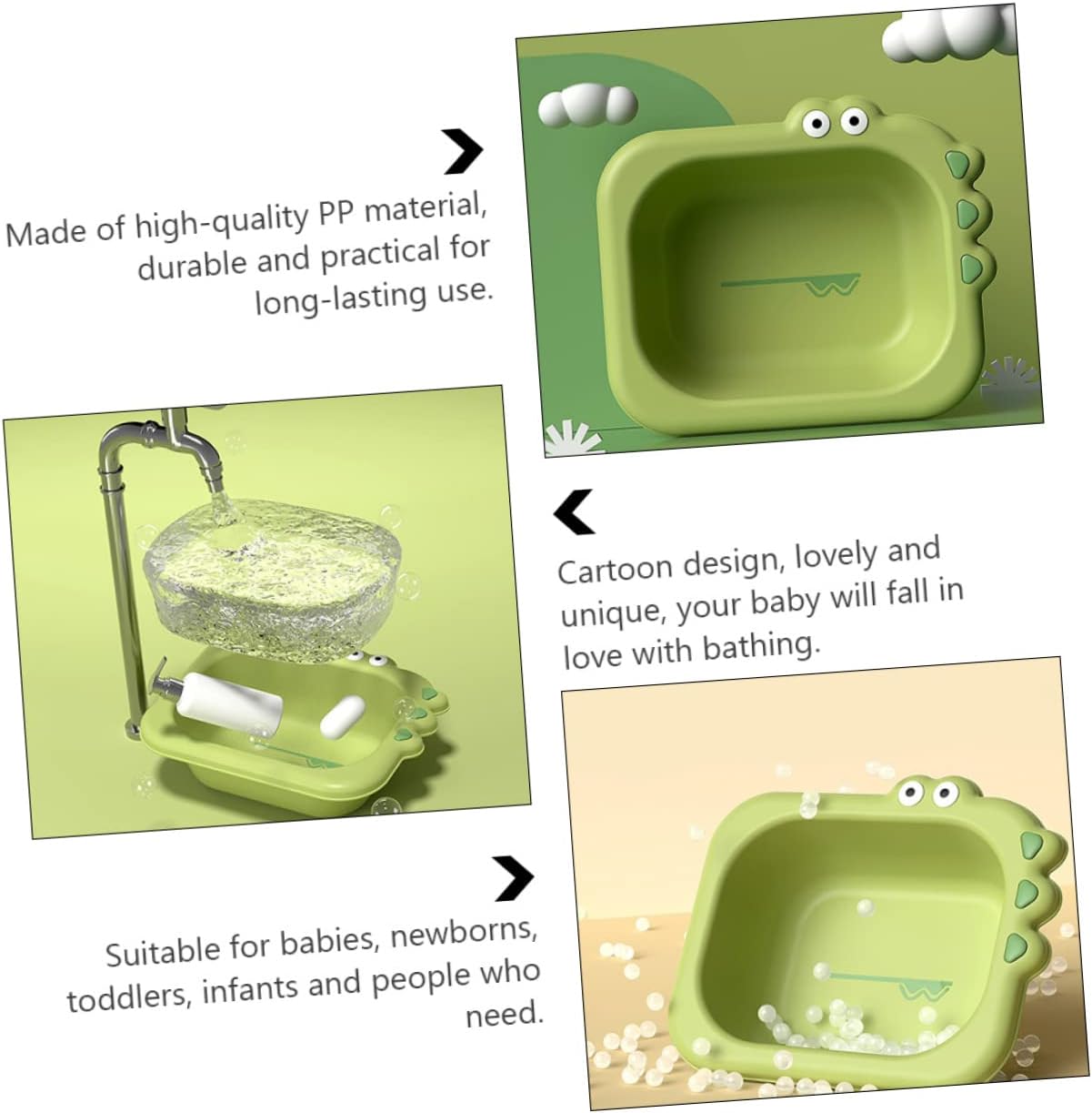 ERINGOGO Large Green Baby Wash Basin for Infants Portable Cartoon Boys and Girls Bath Tub Suitable for Newborns and Toddlers