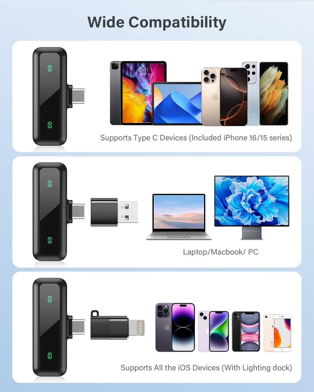 Wireless Lavalier Microphone for iPhone 15/16-2 Pack USB-C Mini Mic for iPhone, Android, iPad with Noise Cancelling & LED Display, Crystal Clear Recording for TikTok, YouTube, Podcast, Vlogging