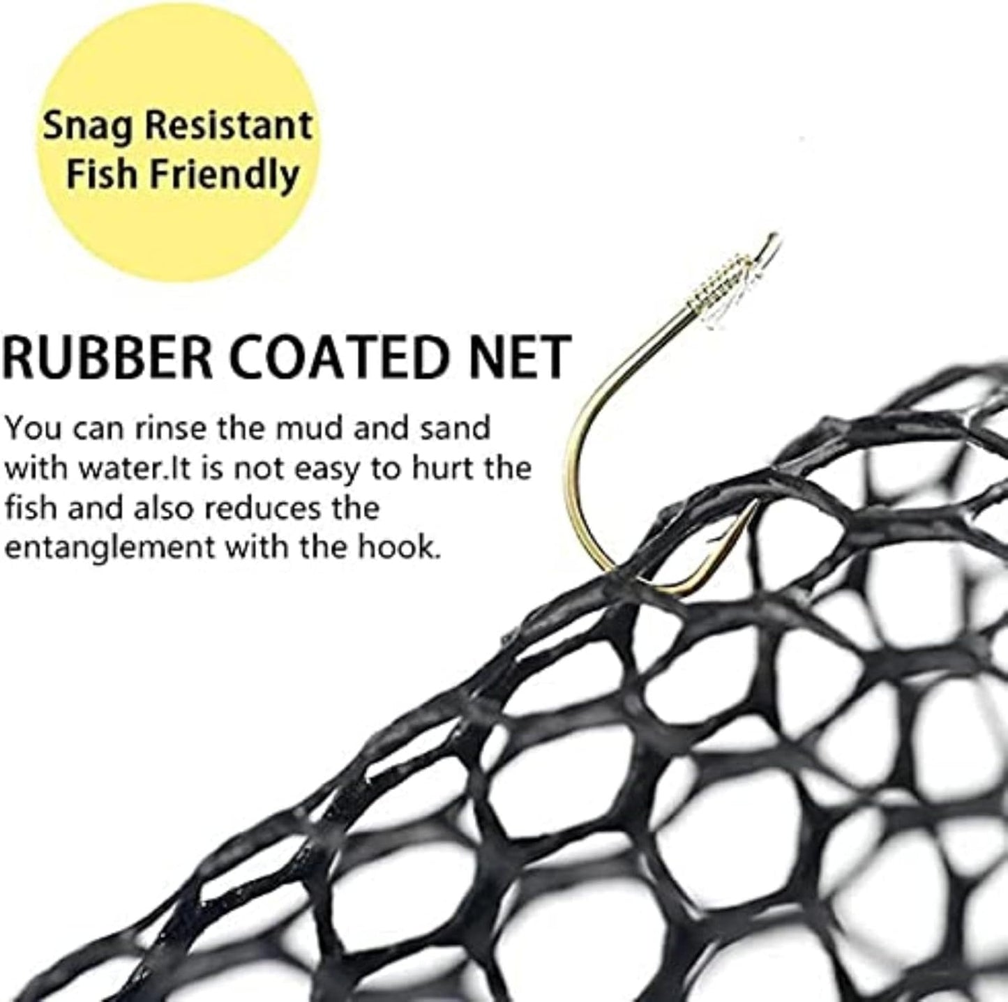 SAN LIKE Fishing Net Telescopic Landing Nets Folding Rubber Fish Net Rubber Coated Landing Net with Adjustable Sturdy Pole Handle for Saltwater Freshwater Bass Trout Fishing Easy Catch & Release
