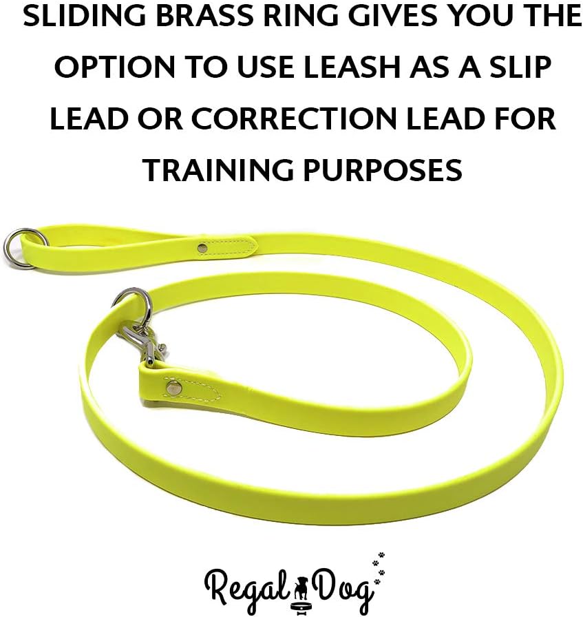 Regal Dog Products Medium Yellow Waterproof Dog Collar with Heavy Duty Double Buckle & D Ring | Vinyl Coated, Custom Fit, Adjustable Biothane Dog Collar | Chew Resistant Waterproof Collar for Dogs