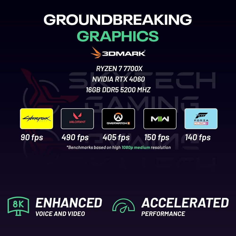 Skytech Shadow Gaming PC Desktop, Ryzen 5 5600 3.5 Ghz (4.4GHz Turbo Boost), AMD RX 6600 8GB GDDR6, 1TB SSD, 16GB DDR4 RAM 3200, 650W Gold PSU, Wi-Fi, Win 11 Home