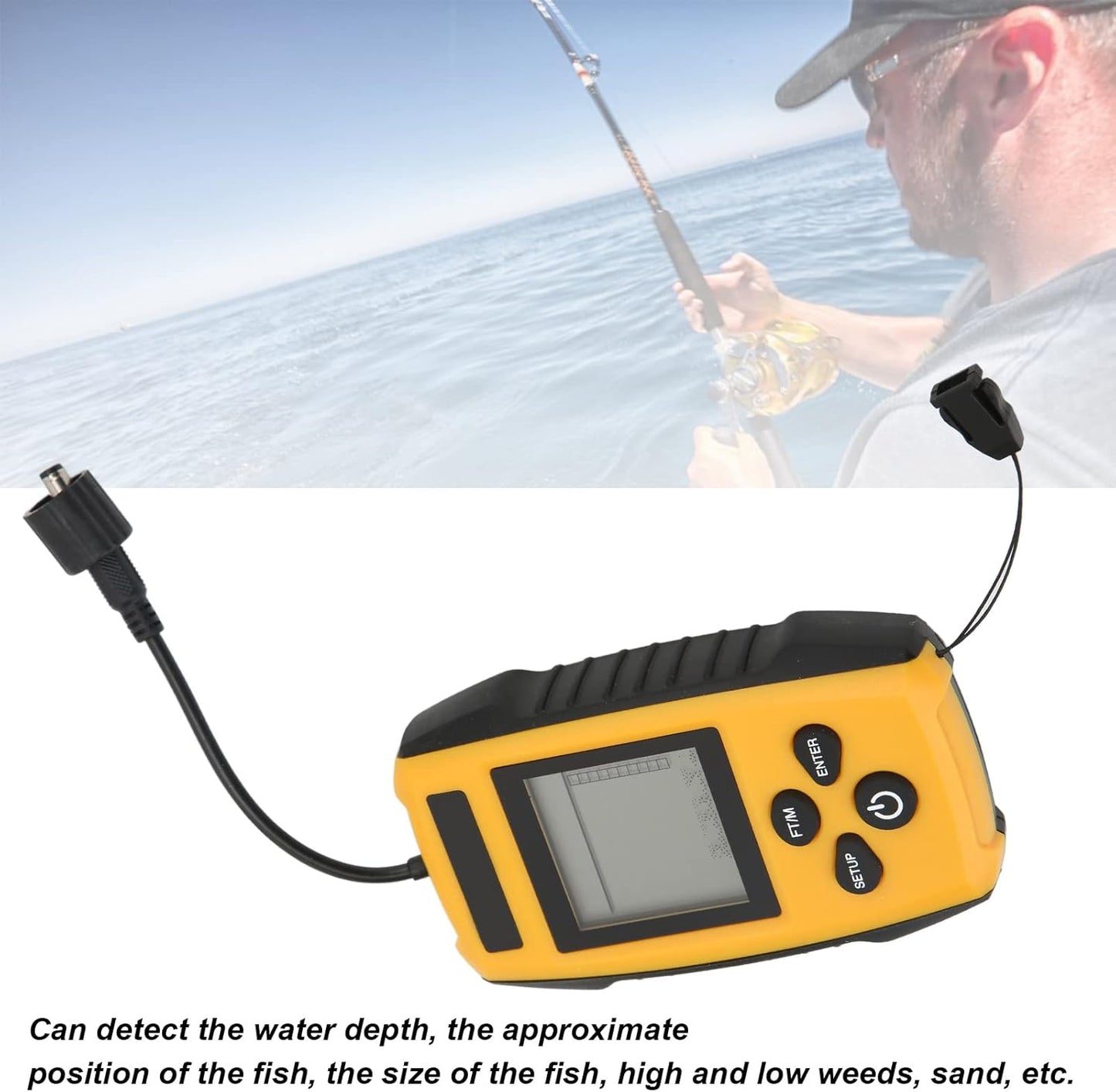 Fafeicy Sonar Fish Finder, Fish Detector, Wired Depth Finder with HD LCD Display, for Boat Fishing Kayak Saltwater