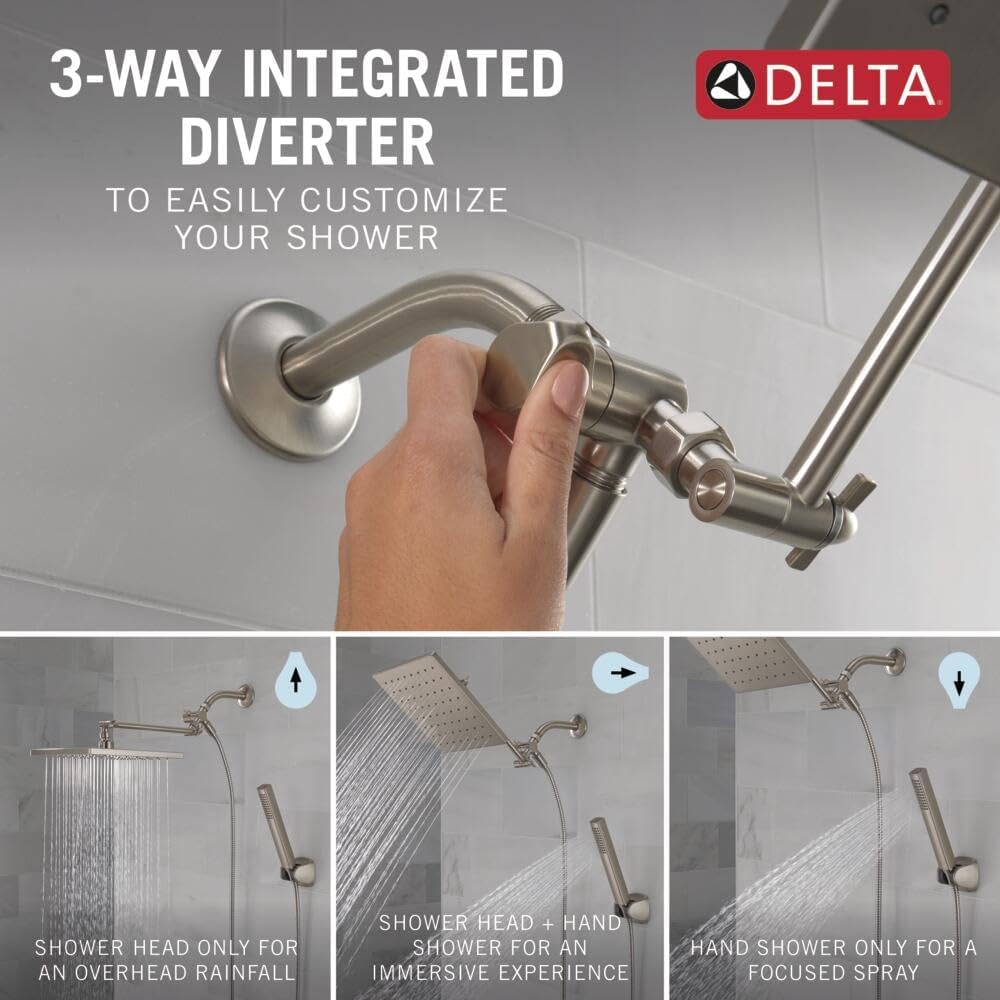 Delta Faucet 10-inch Raincan Shower Head and Hand Held Shower Combo, Black Square Shower Head, Rainfall Shower Head, Hand Shower, High Pressure Shower Head, 1.75 GPM Flow Rate, Matte Black 75527-BL