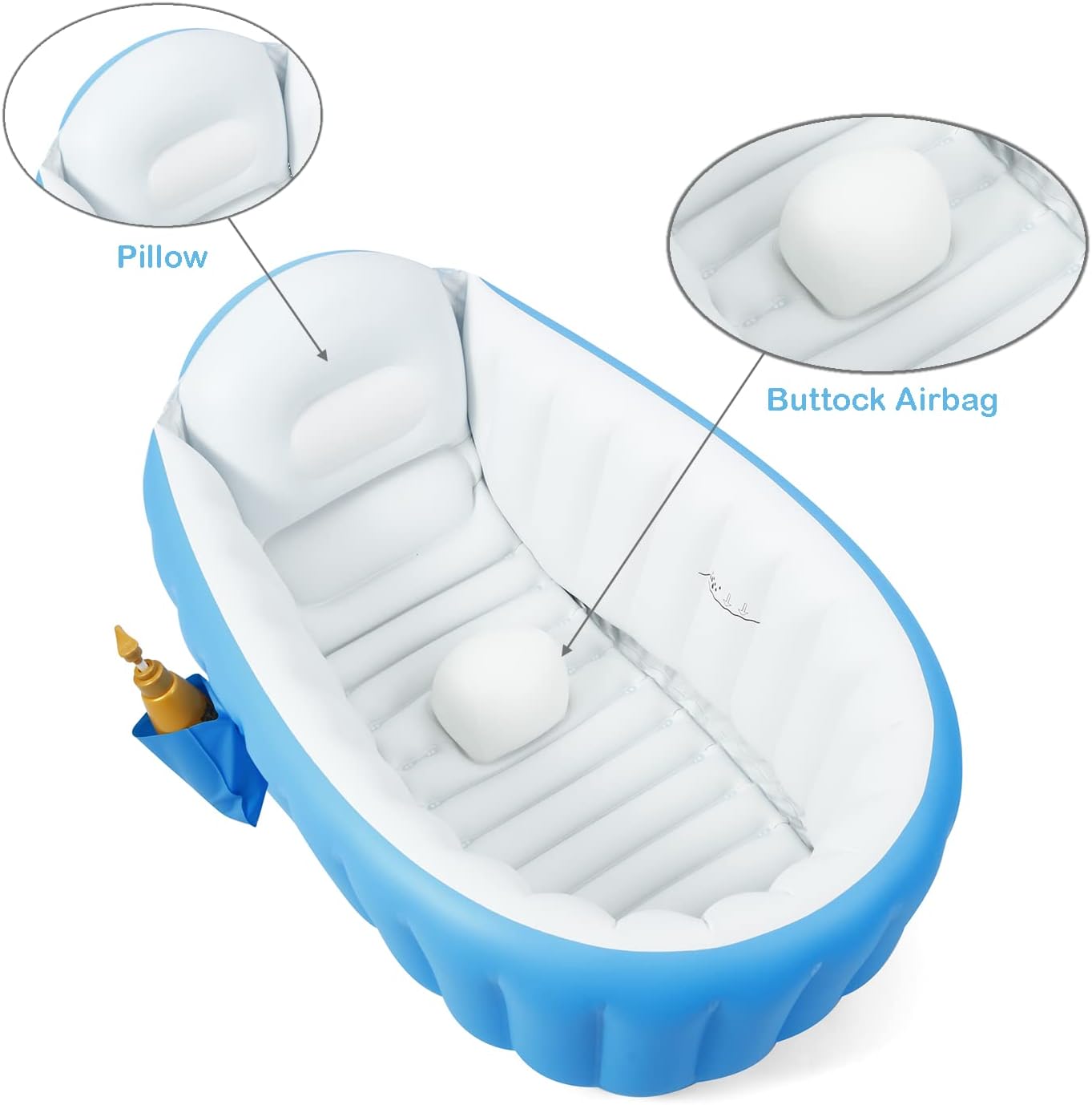 PandaEar Inflatable Baby Bathtub, Portable Travel Baby Bath Tub Toddler Bathtub with Air Pump, Foldable Non-Slip Shower Basin Mini Air Swimming Pool for Newborn (Blue)