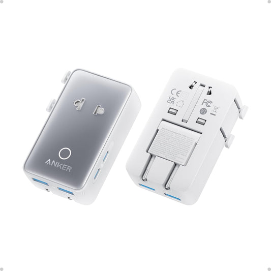 Anker Nano Travel Adapter, 5-Port Power Adapter with 1 AC, 2 USB-A, and 2 USB-C Ports, Smart Temperature Control, Compatible with Over 200 Countries, Ideal for Travel (1-Pack) (White) - PuriLite