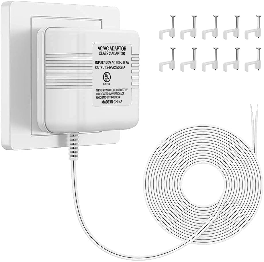 Xwartre Thermostat C Wire 24V Transformer, White Adapter Compatible with Honeywell, Nest, Emerson, Ecobee, Wyze Thermostat and Most Doorbells (7.9m Power Cable)