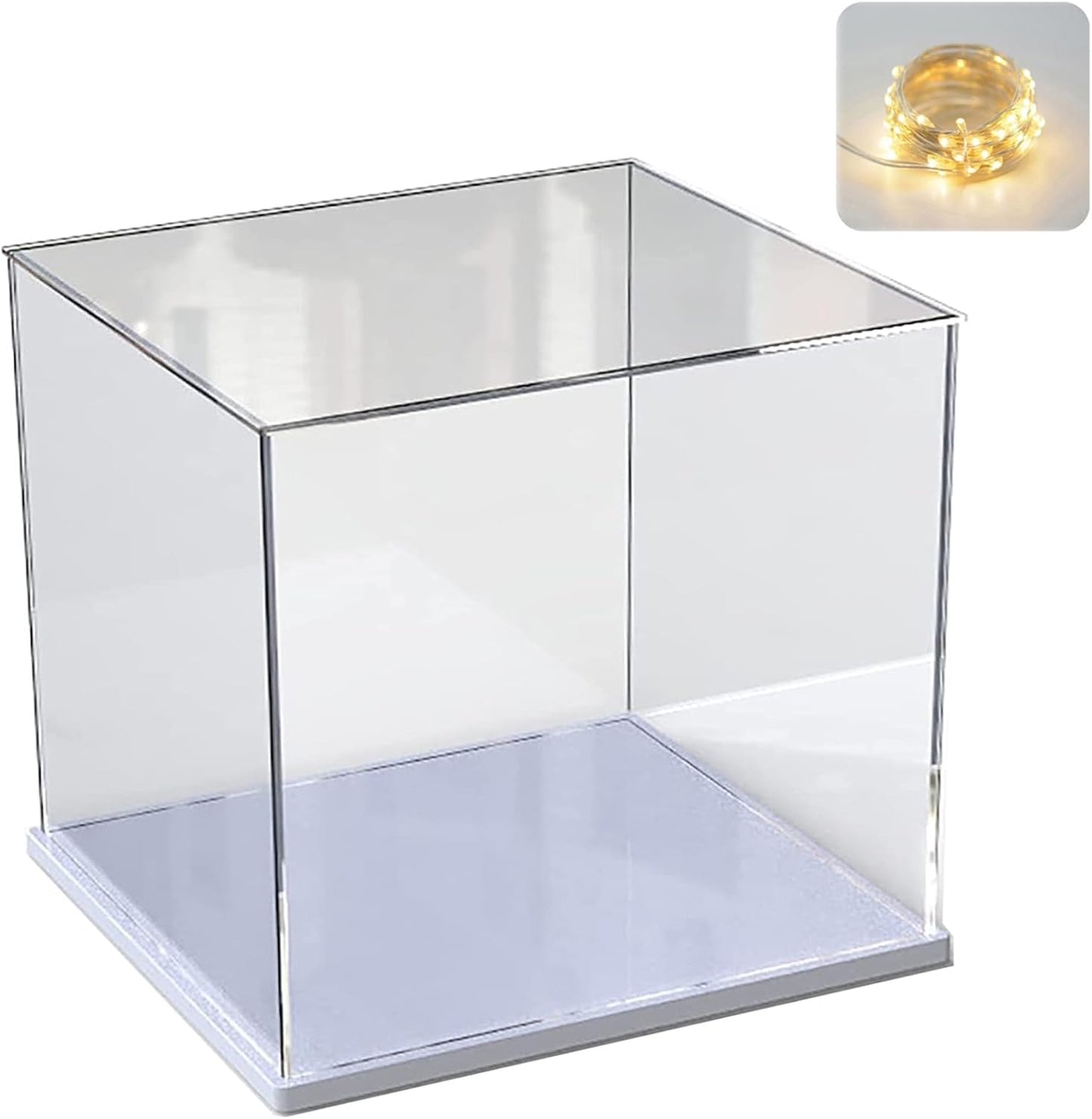 Thickened Clear Acrylic Display Case for Lego 10330 43268 76450 42170 10295 10353 Collectibles, Transparent Box Dustproof Protection with Wood-Plastic Base & String Light, Black Inside 40x20x20cm