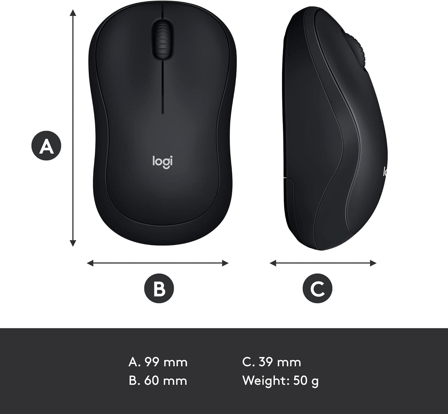 Logitech M185 Wireless Mouse, 2.4GHz with USB Mini Receiver, 12-Month Battery Life, 1000 DPI Optical Tracking, Ambidextrous, Compatible with PC, Mac, Laptop - Black