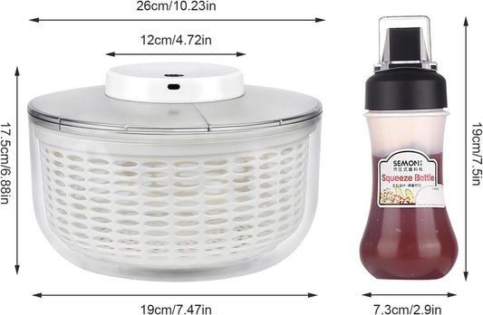 Electric Salad Spinner,6L Large Capacity Lettuce Spinner,Automatic Vegetables Fruit Washer Dryer Drainer Strainer,USB Charge,Quick Dehydrator with 350 ml Squeeze Bottle for Home Kitchen - PuriLite