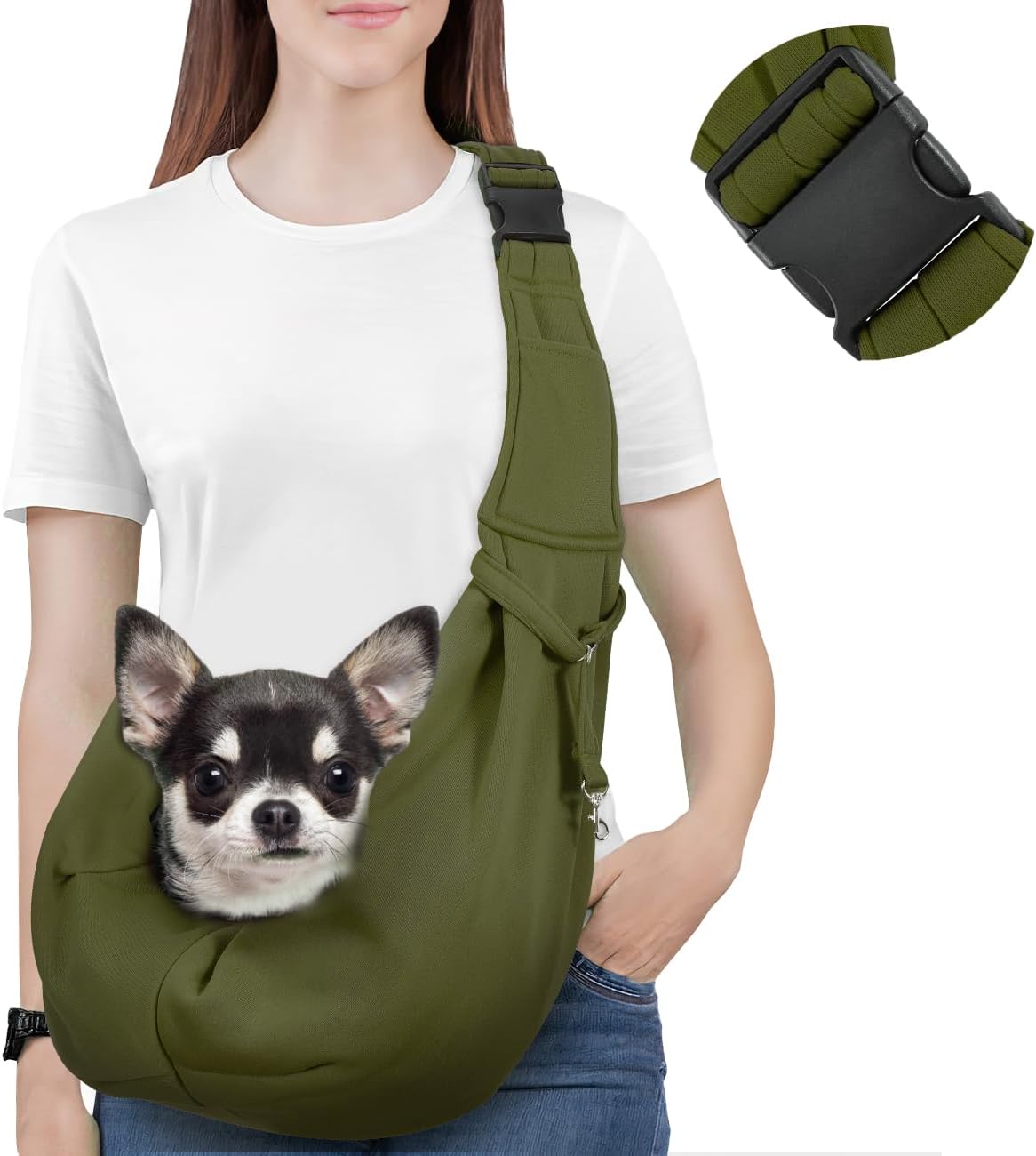 Pawaboo Small Dog Sling Carrier, Reversible Hands Free Dog Sling Carrier for Small Dogs and Cats, Puppy Sling Carrier with Adjustable Strap Buckle & Safety Harness, Puppy Essentials, Grey
