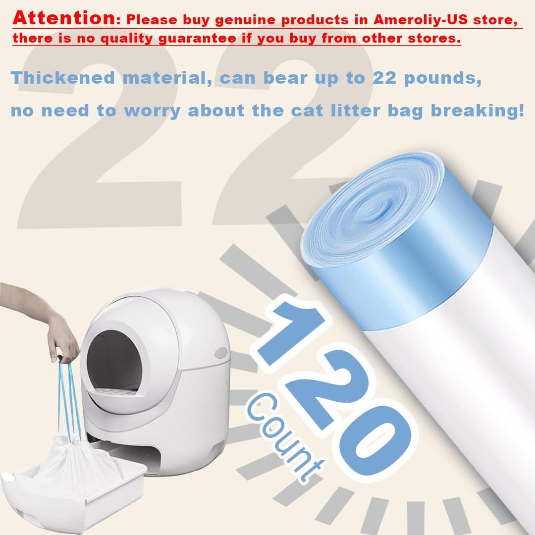 Rastalola Official® 120 Pack Cat Litter Bags with Drawstring, Compatible with Litter Robot 3 & 4, 10-12 Gallons (Sold by Ameroliy-US Store)