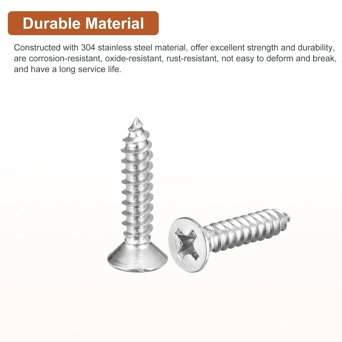 DTGN 100Pcs #6x1/2 Flat Head Wood Screws, 304 Stainless Steel Phillips Self Tapping Screws - Good for Woodworking, Furniture - Silver