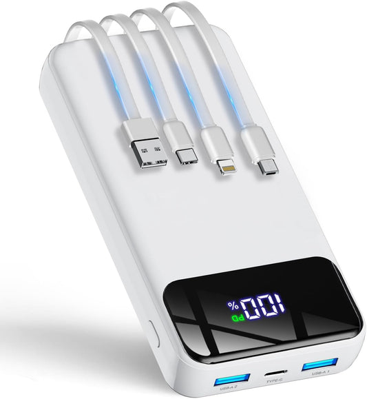 GTOCE Portable Charger,35000mAh Power Bank with 22.5W Fast Charging LED Digital Display Battery Pack with 6 Outputs 2 Inputs, Type C Powerbank Portable Charger for iPhone 15 Samsung AirPods etc,White