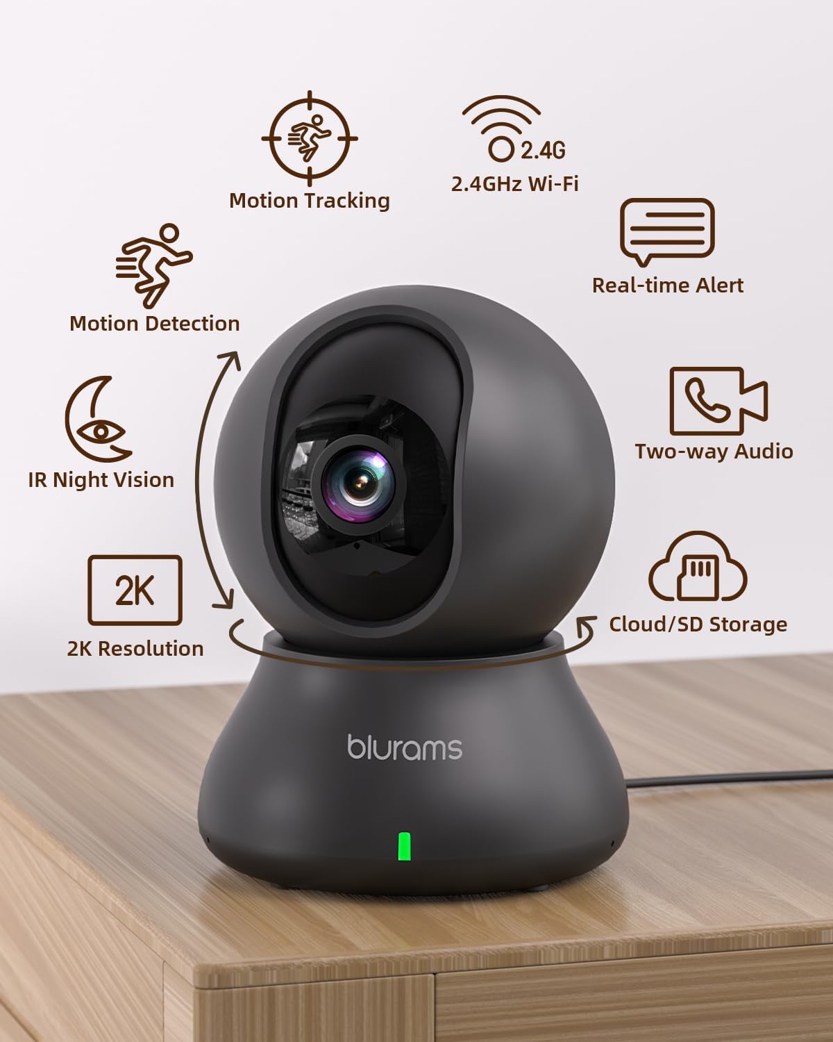 blurams Security Camera, 2K Indoor Camera 360-degree Pet Camera for Home Security w/ Motion Tracking, Phone App, 2-Way Audio, IR Night Vision, Siren, Works with Alexa & Google Assistant,White