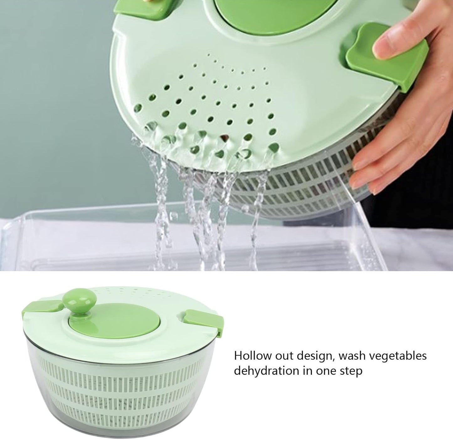Salad Spinner Lettuce Washer with Drain Bowl Colander Handle, Veggie Dryer Fruit Washer Drainer for Cleaning Drying Greens Vegetables Fruits(Green)