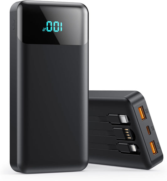 Power Bank 40800mAh Portable Charger with 3 Built-in Cable,25W PD USB C in&Out Power Bank Fast Phone Charging,QC4.0 LED Display Portable Battery Pack Compatible with iPhone 16/15,Samsung Android-Black