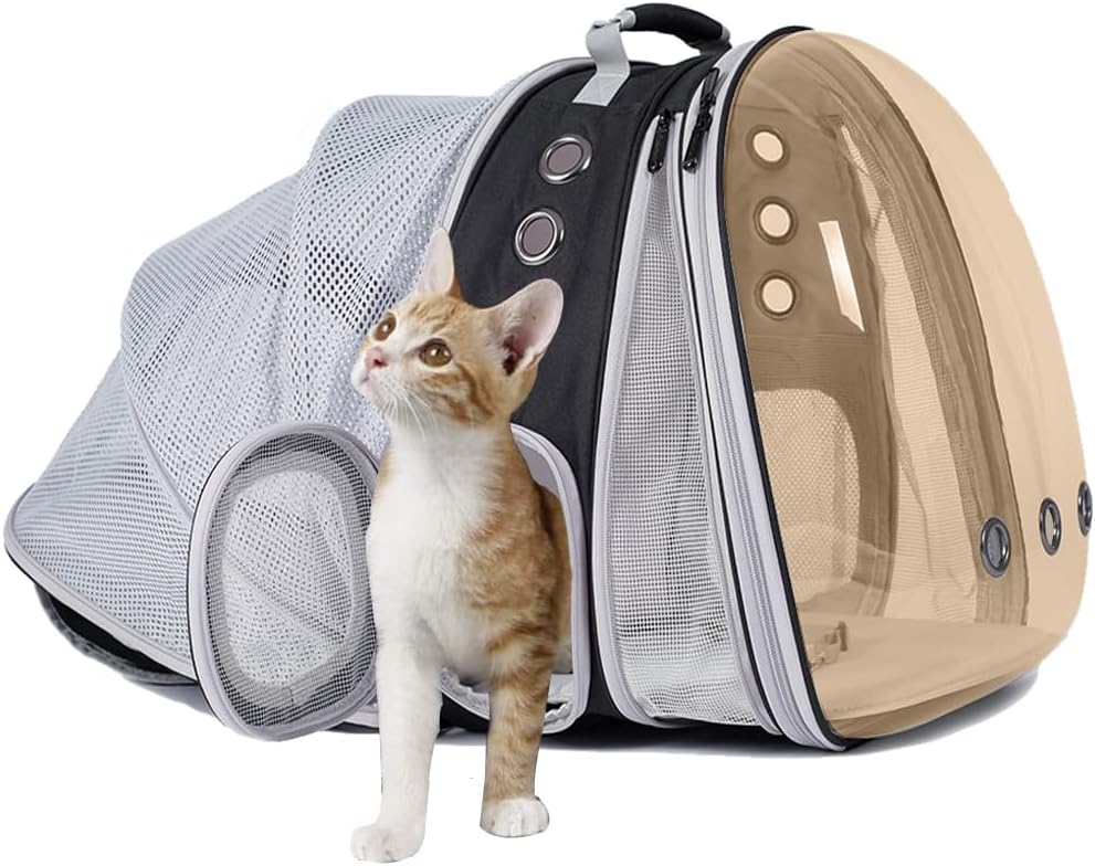 LAIRIES Dual Expandable Cat Backpack Carrier Front & Back Extension Pet Backpack Carrier, Fit up to 20 lbs, Bubble Capsule Dog Backpack Travel, Hiking & Outdoor Backpack (CL-Star Blue, Dual Extension)