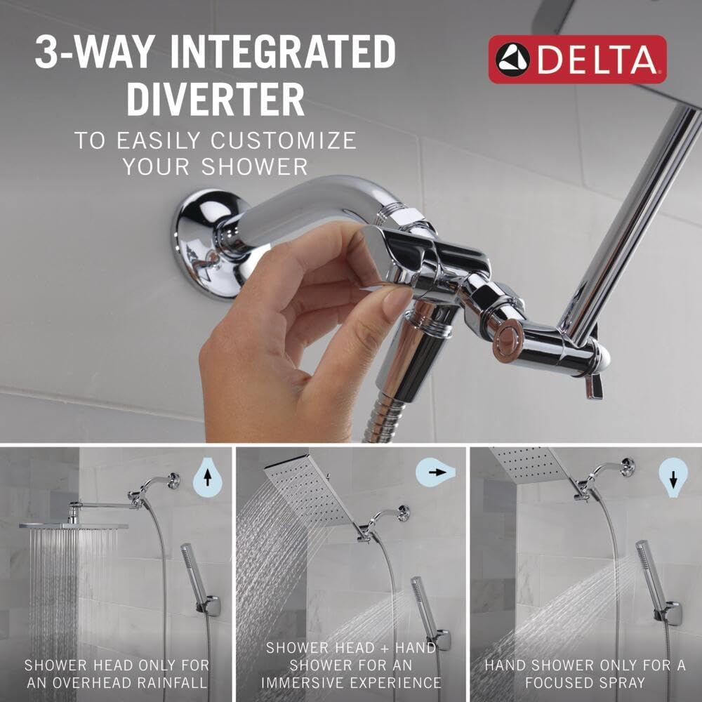 Delta Faucet 10-inch Raincan Shower Head and Hand Held Shower Combo, Black Square Shower Head, Rainfall Shower Head, Hand Shower, High Pressure Shower Head, 1.75 GPM Flow Rate, Matte Black 75527-BL