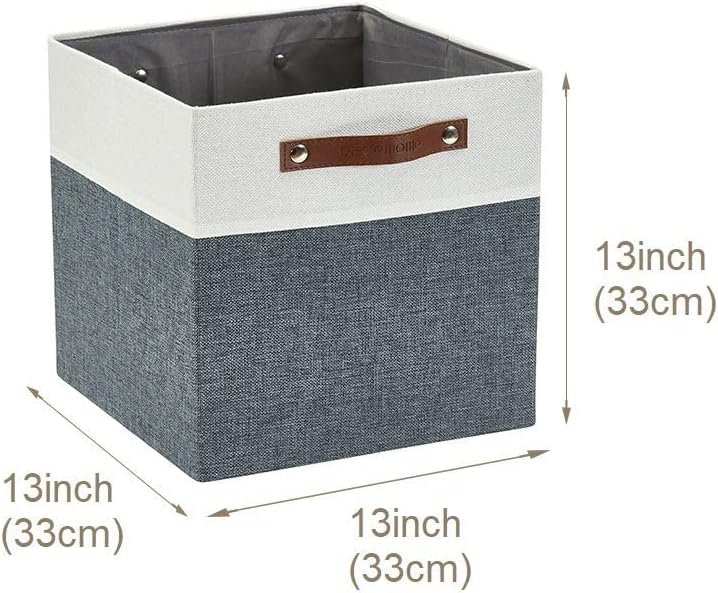DECOMOMO Fabric Cube Storage Bin - Storage Baskets for Shelves, Kallax (Grey & White, 13 inch Cube) - 4 Pack