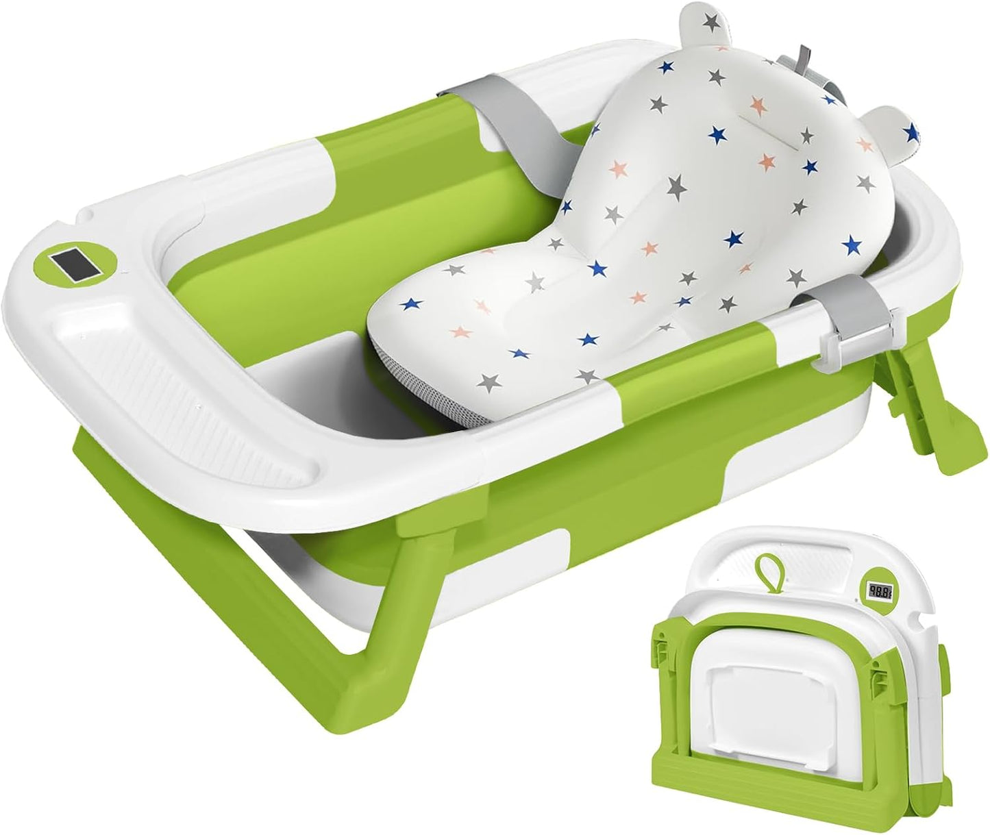 Collapsible Baby Bathtub,Baby Bath Tub with Thermometer & Soft Cushion,Baby Bathtub for Newborn to Toddler 0-36 Months,Portable Travel Baby Tub with No-Slip Feet,Baby Shower Gifts,Lavender