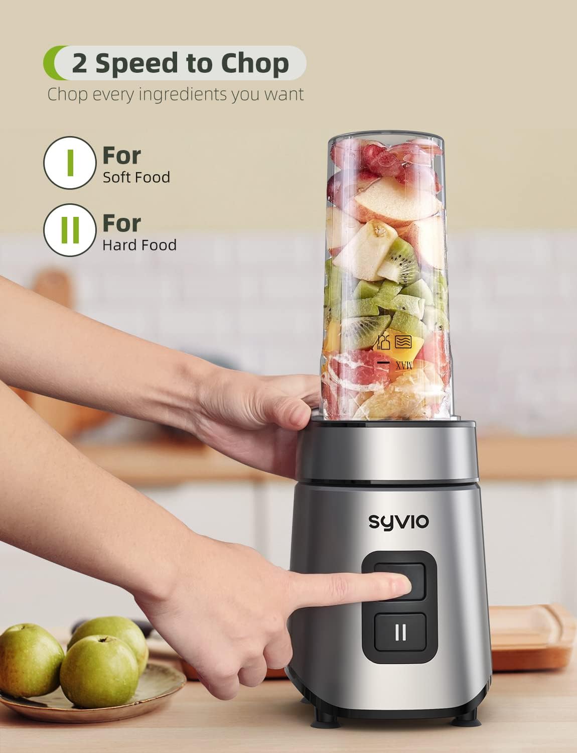 Smoothie Blender Syvio 600W,Juice and Shakes,Personal Blender with 2 Speed Control, Mini Blender with 2 BPA-Free 20 Oz Portable Blender Cups,Nutritious Recipe,Personal Blenders for Smoothies Shake